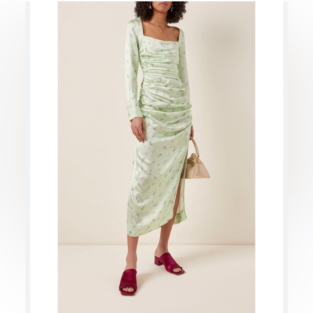 Ganni Silk Stretch Satin Dress- Patina Green